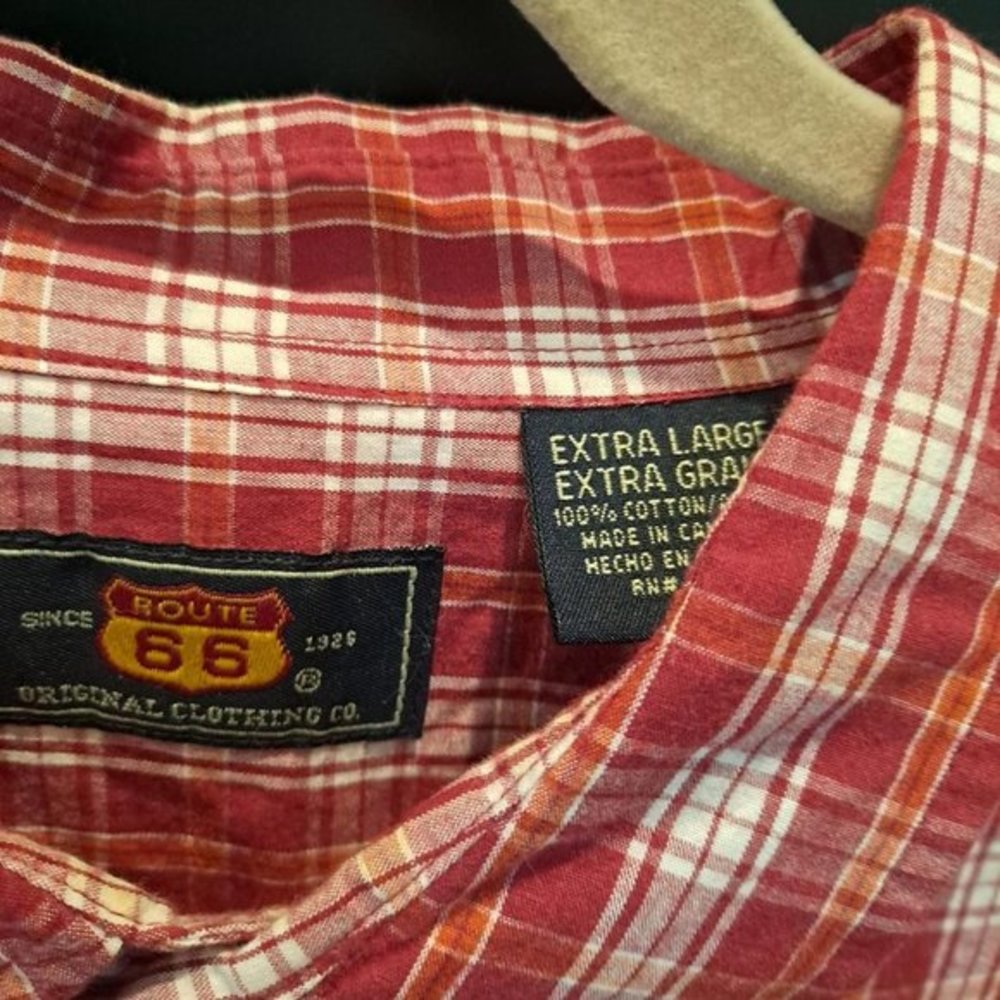 SET of 2 Route 66 Dress Shirts. One Red and the other Blue Plaid Size XL - Picture 3 of 7